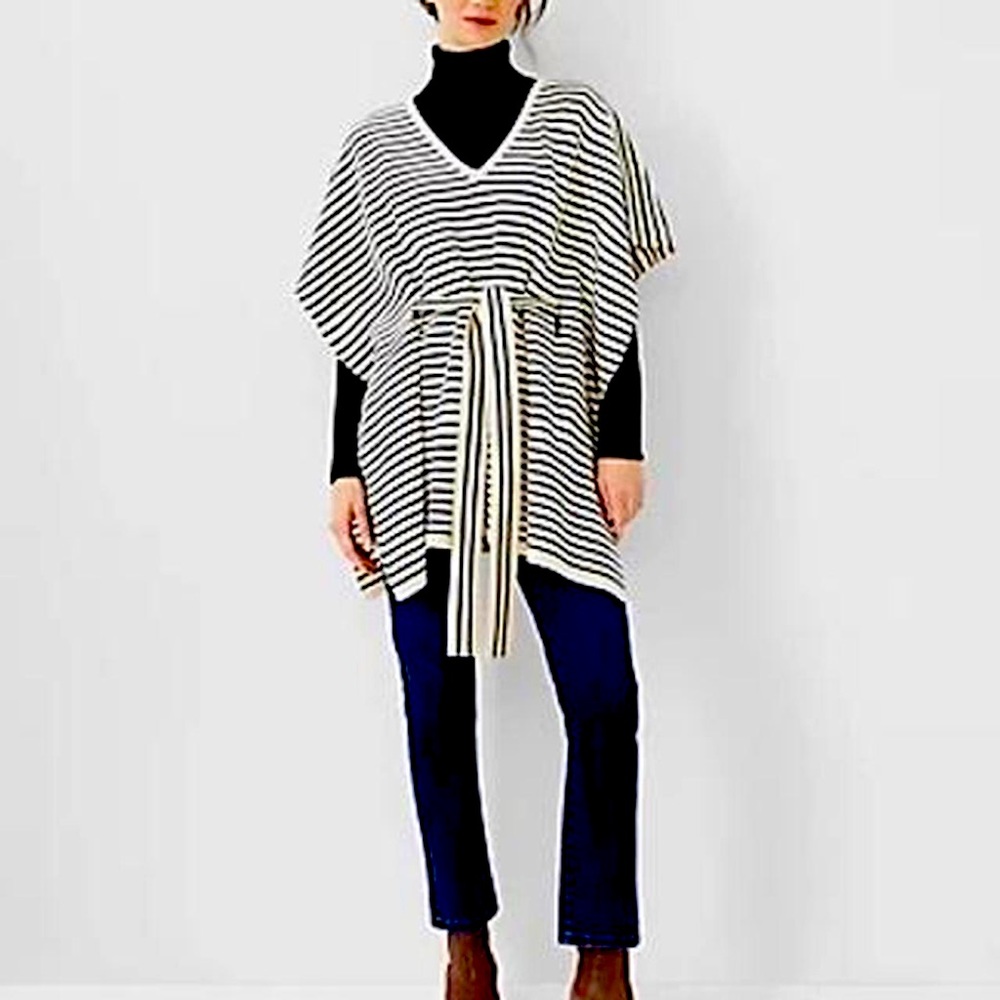 Striped Belted Poncho